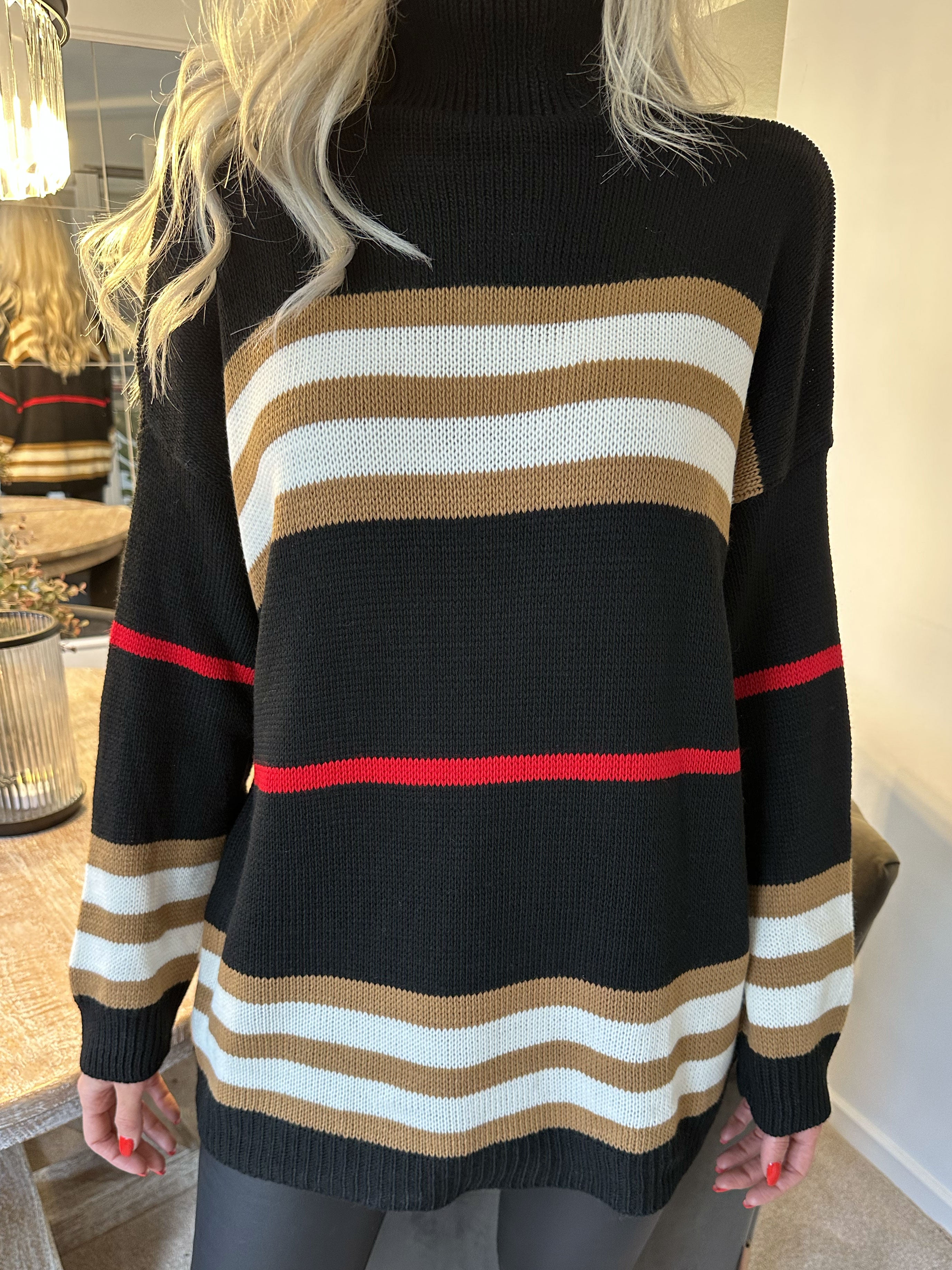 Ebba - Stribet striktrøje med krave